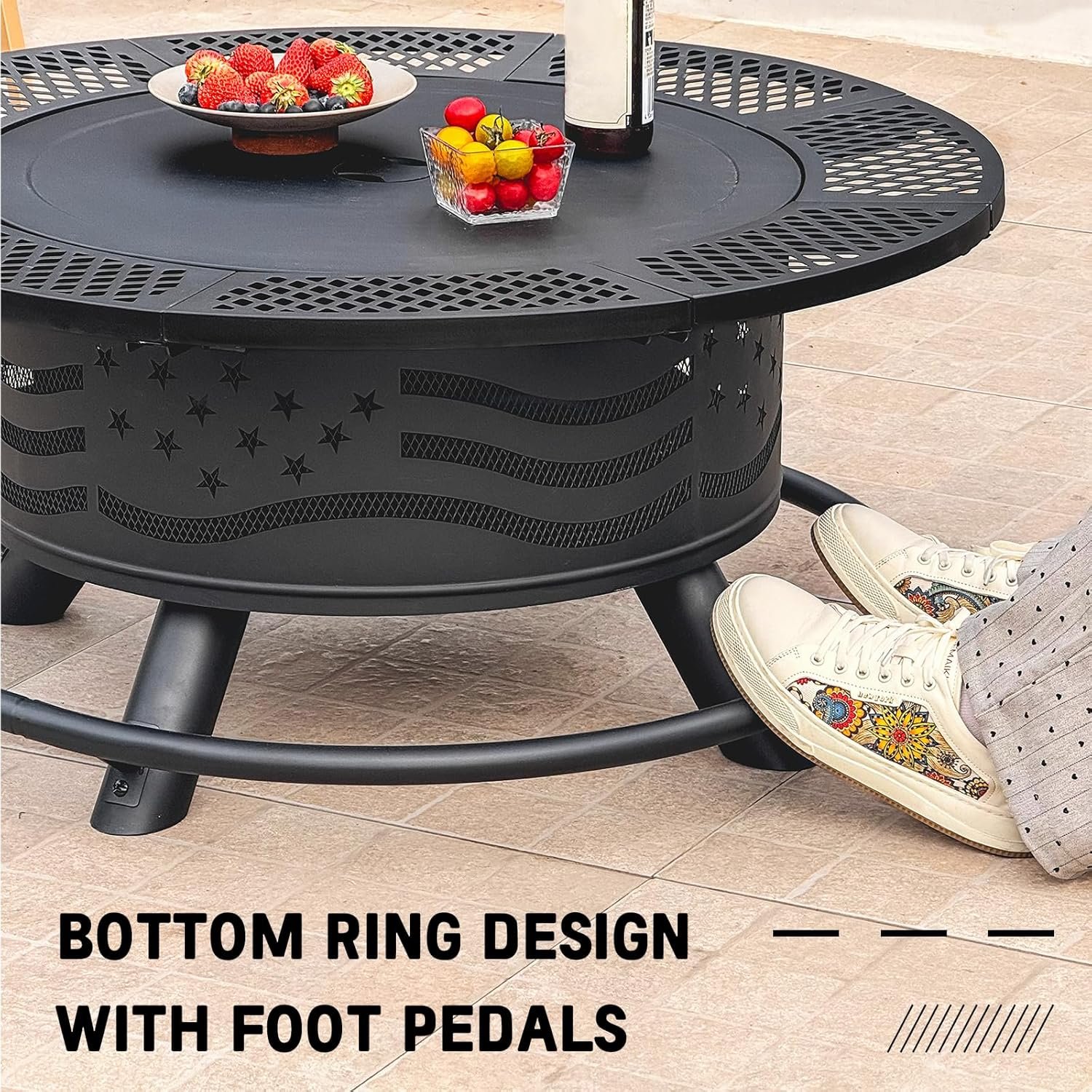 36 Inch Fire Pit with 2 Cooking Grates, Outdoor Wood Burning BBQ Grill Firepit Bowl with Cover Lid, Steel Round Table for Backyard Bonfire Patio Picnic (Black, 36IN) - Image 5