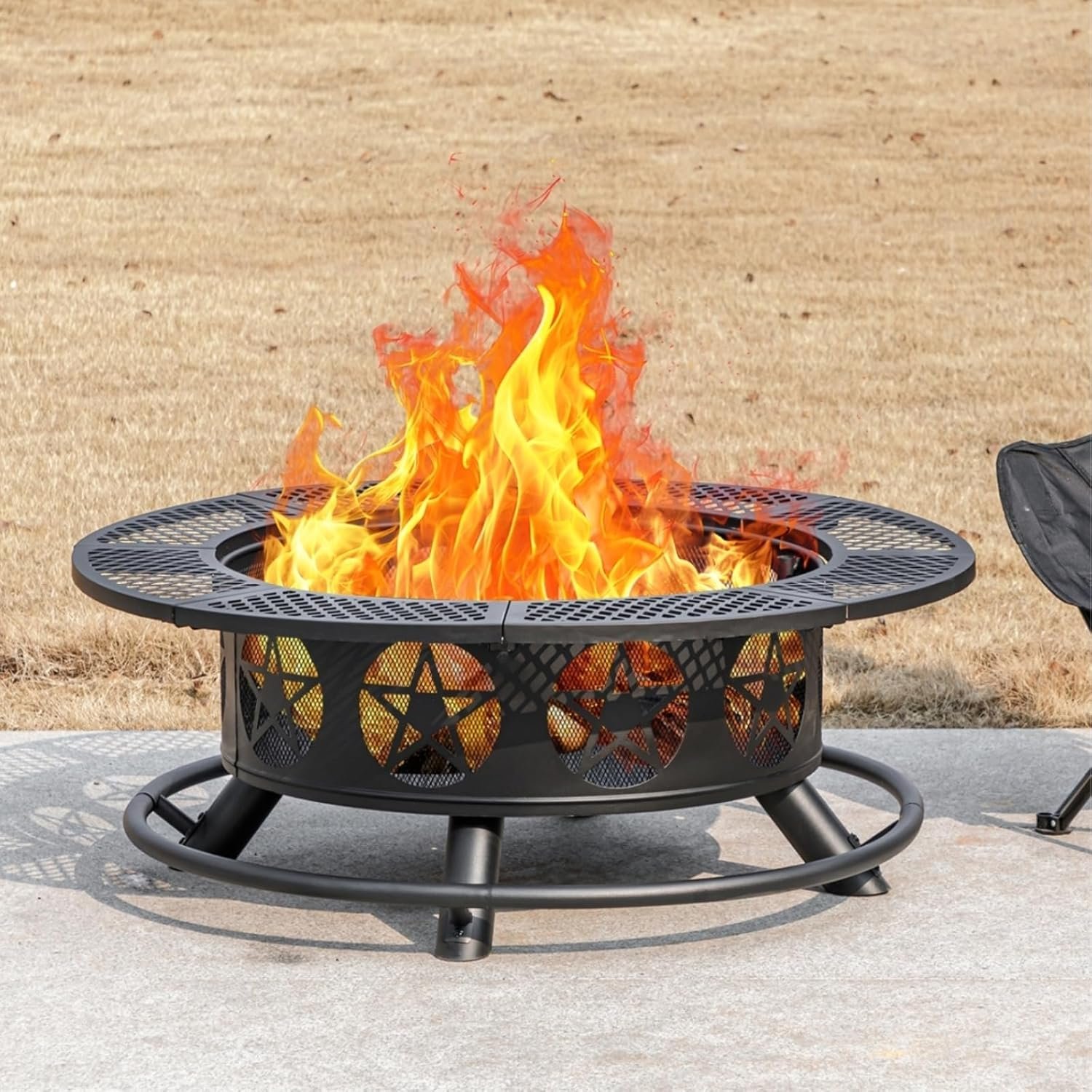 36 Inch Fire Pit with 2 Grills, Wood Burning Fire Pits for Outside with Lid & Poker, BBQ& Outdoor Firepit & Round Metal Table 3 in 1 for Patio, Picnic, Party - Image 2