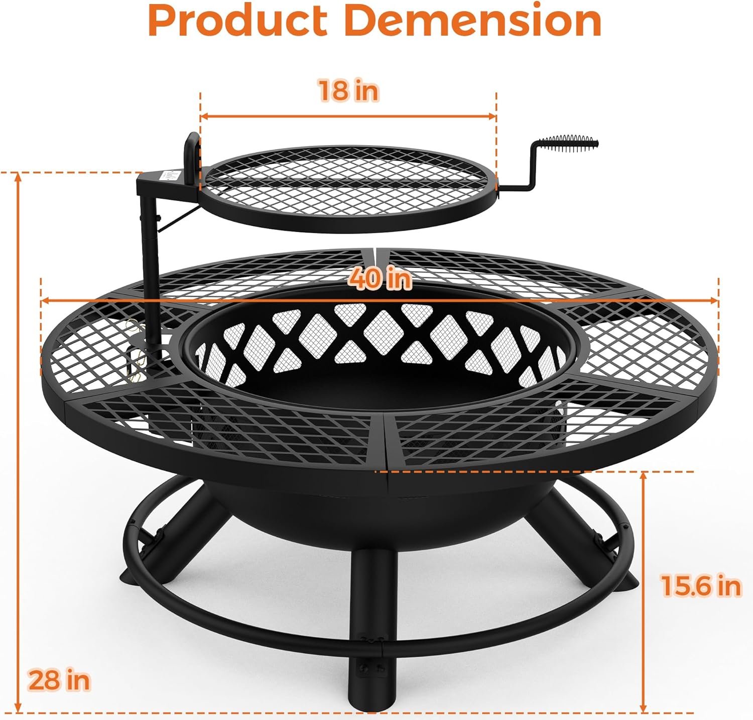 BALI OUTDOORS Fire Pit with Poker, 40 inch Outdoor Fire Pit Patio, Wood Burning Firepits for Outside with Grill - Image 9
