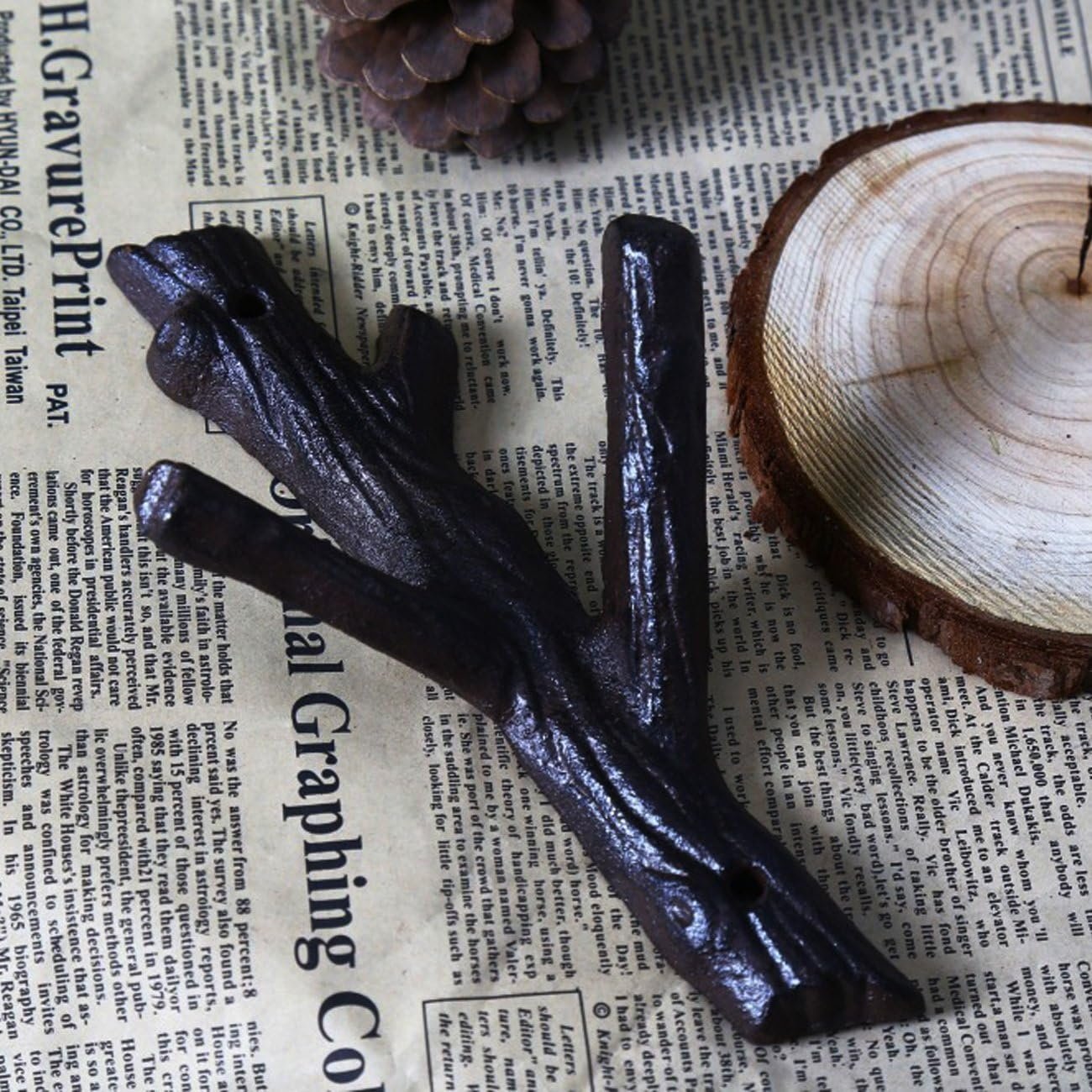 Ogrmar 2 Pcs Decorative Branch Cast Iron Wall Hooks/Hanger/Heavy Duty Home Storage Rack (Brown) - Image 4