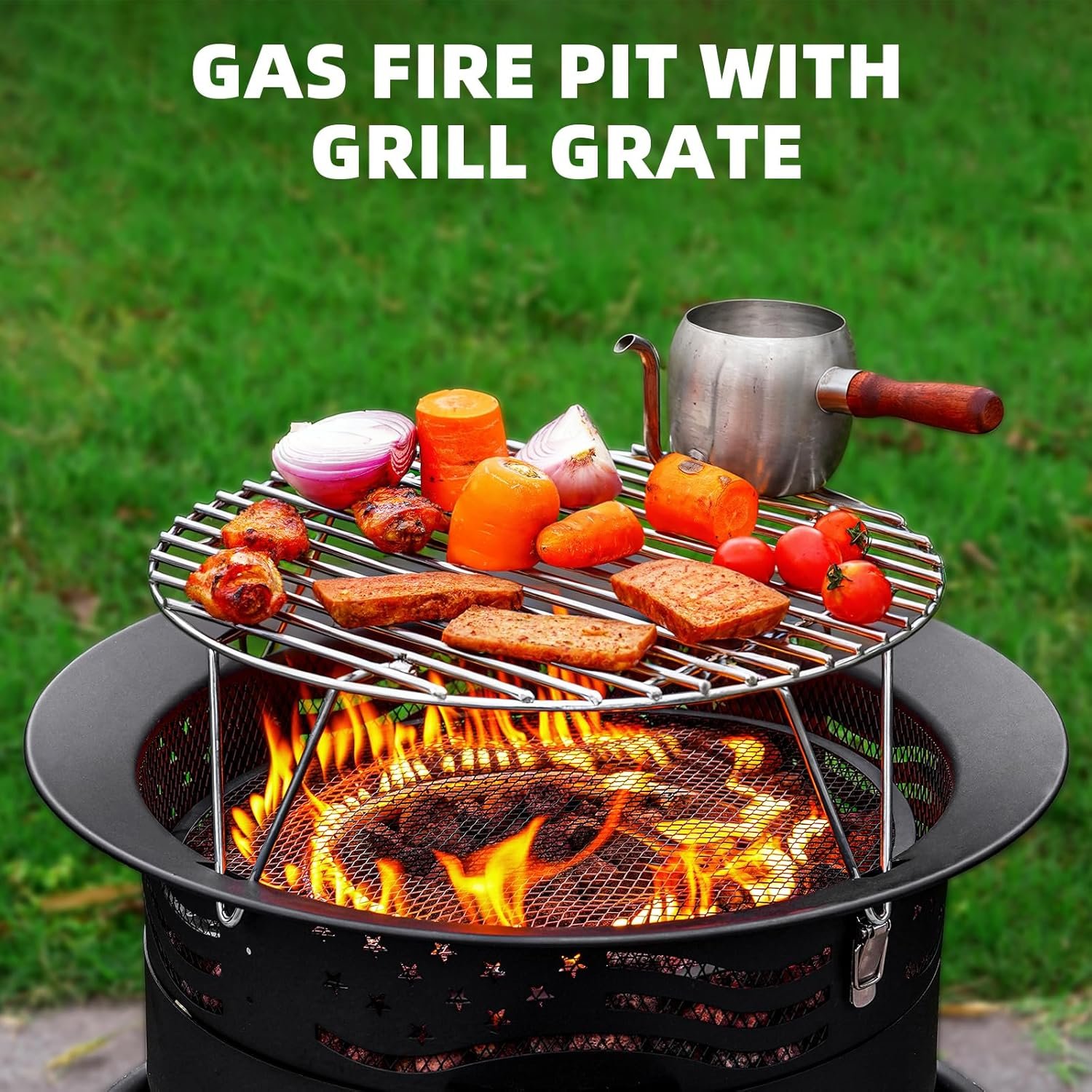 Portable Propane Fire Pit, 24 Inch Smokeless Gas Fire Pit Bowl for Outside, 60,000 BTU Outdoor Firepit with Grill Grate & Lid for Camping, Patio, Yard, Garden - Image 2