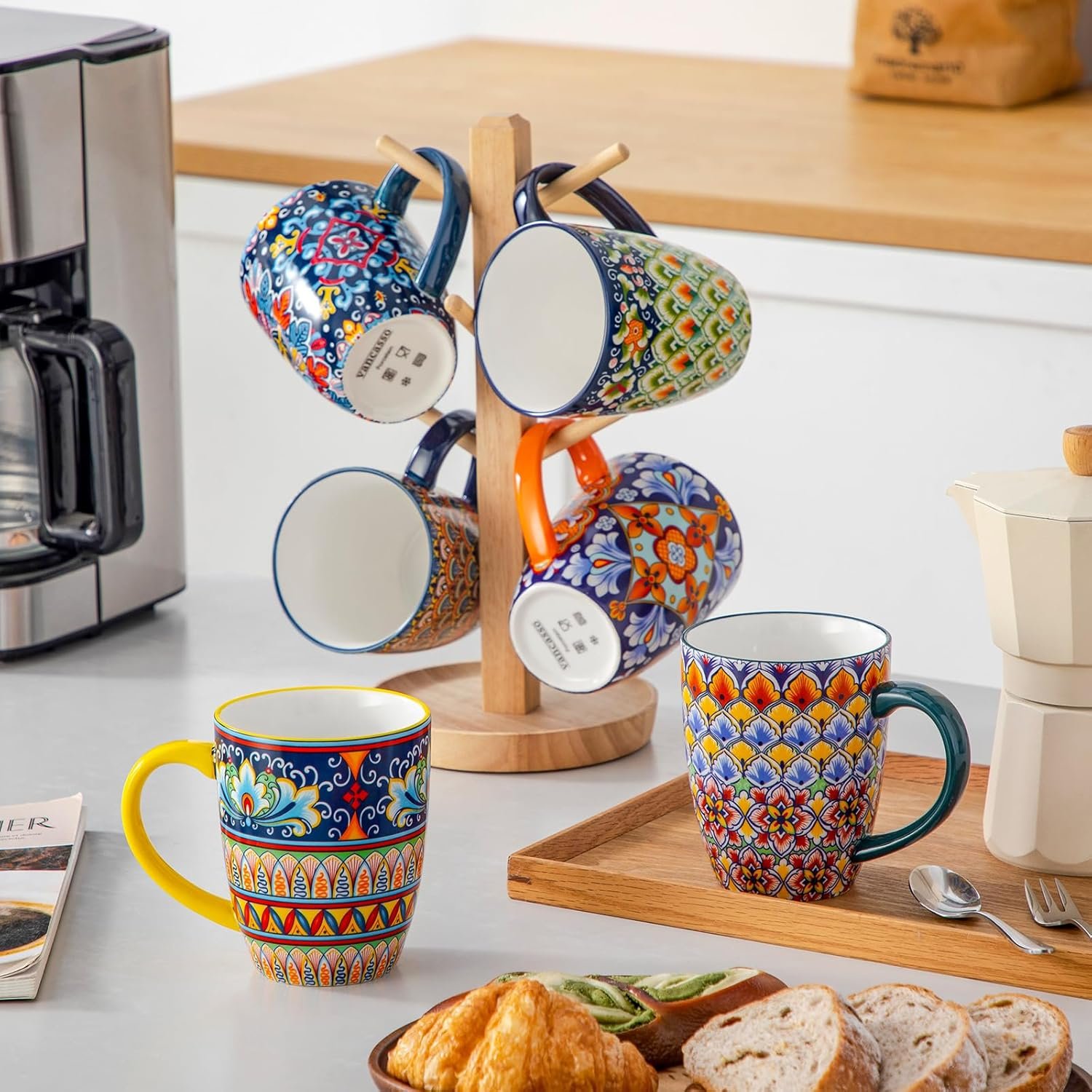 vancasso 16 oz Coffee Mugs Set of 6, Large Ceramic Mug with Handle, Boho Coffee Cups for Latte, Cappuccino & Hot Chocolate, Dishwasher & Microwave Safe Gift Set, Series SIMI - Image 7