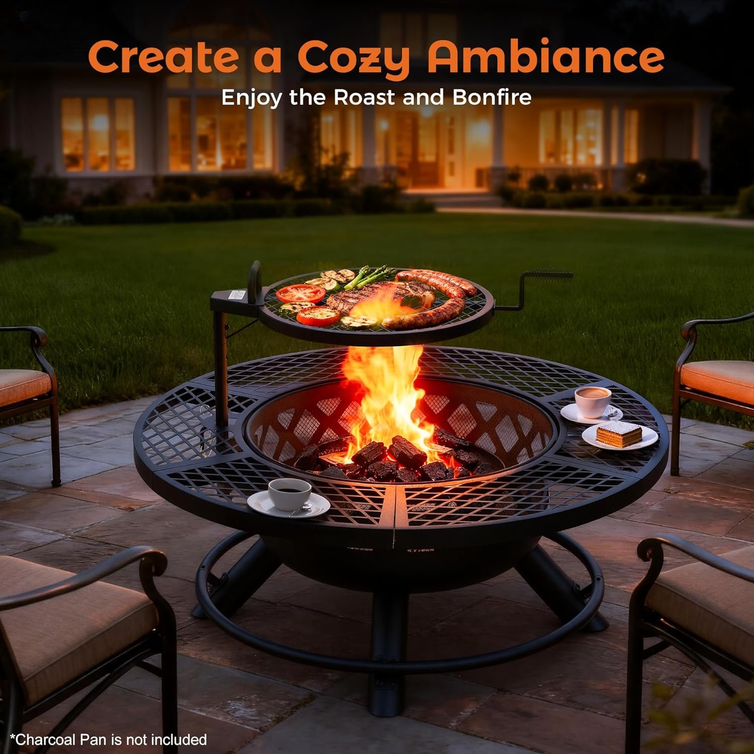 BALI OUTDOORS Fire Pit with Poker, 40 inch Outdoor Fire Pit Patio, Wood Burning Firepits for Outside with Grill - Image 3