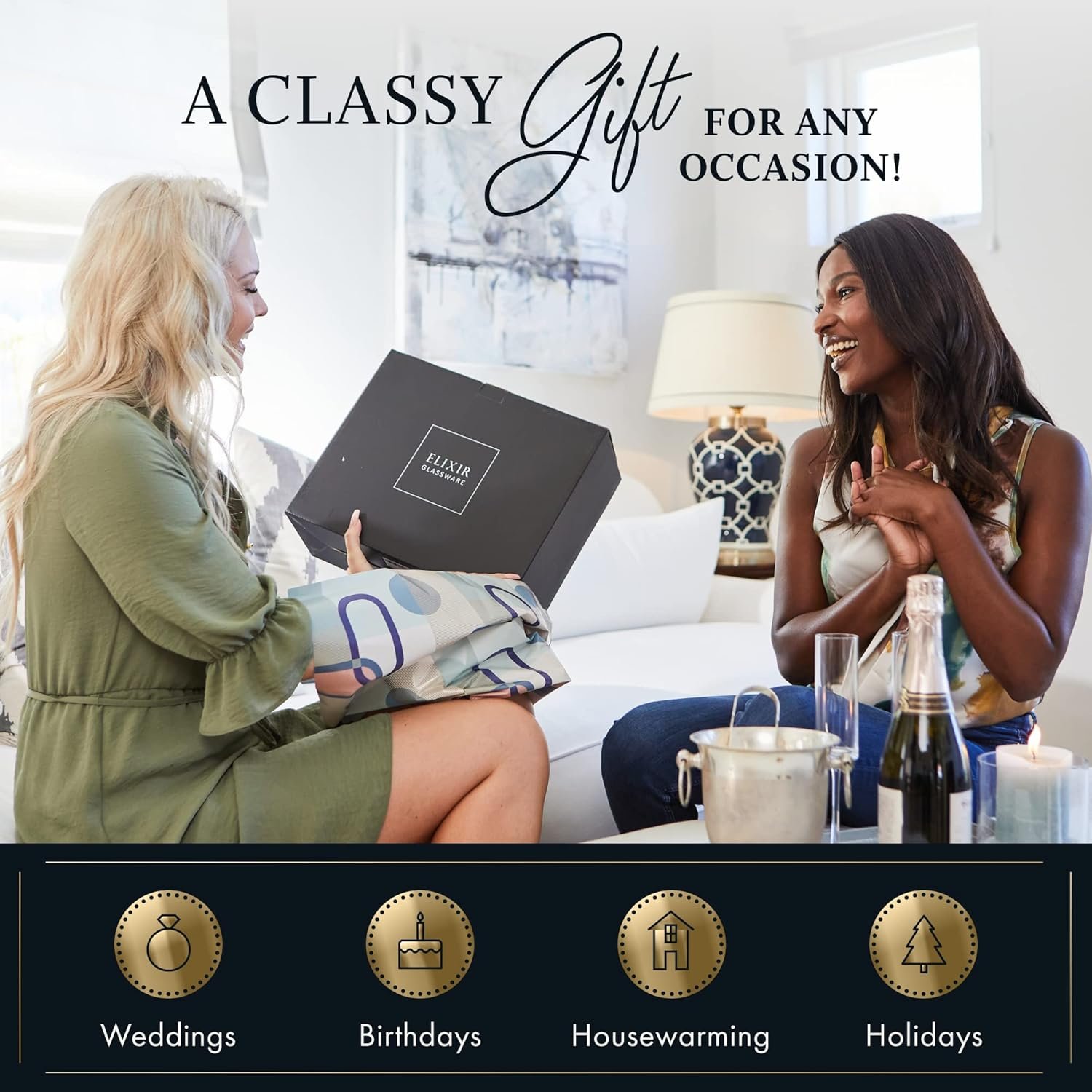 ELIXIR GLASSWARE Wine Glasses Set of 4-17oz - Square, Large Red or White Wine Glasses - Hand Blown Long Stem Crystal Wine Glass Set - Housewarming Gifts - Image 6