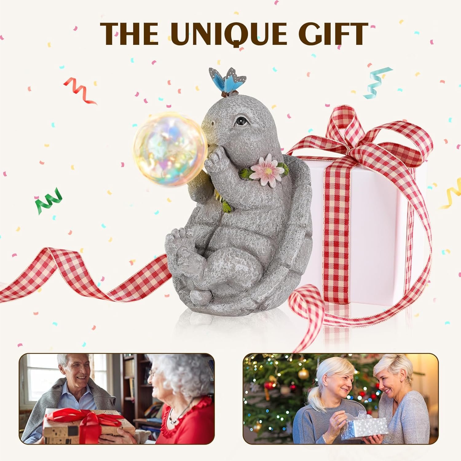 MININOVA Outdoor Garden Decorations Turtle Statues with Solar Light Resin Waterproof Figurines for Outside Yard Patio Mon Birthday Thanksgiving Day - Image 4