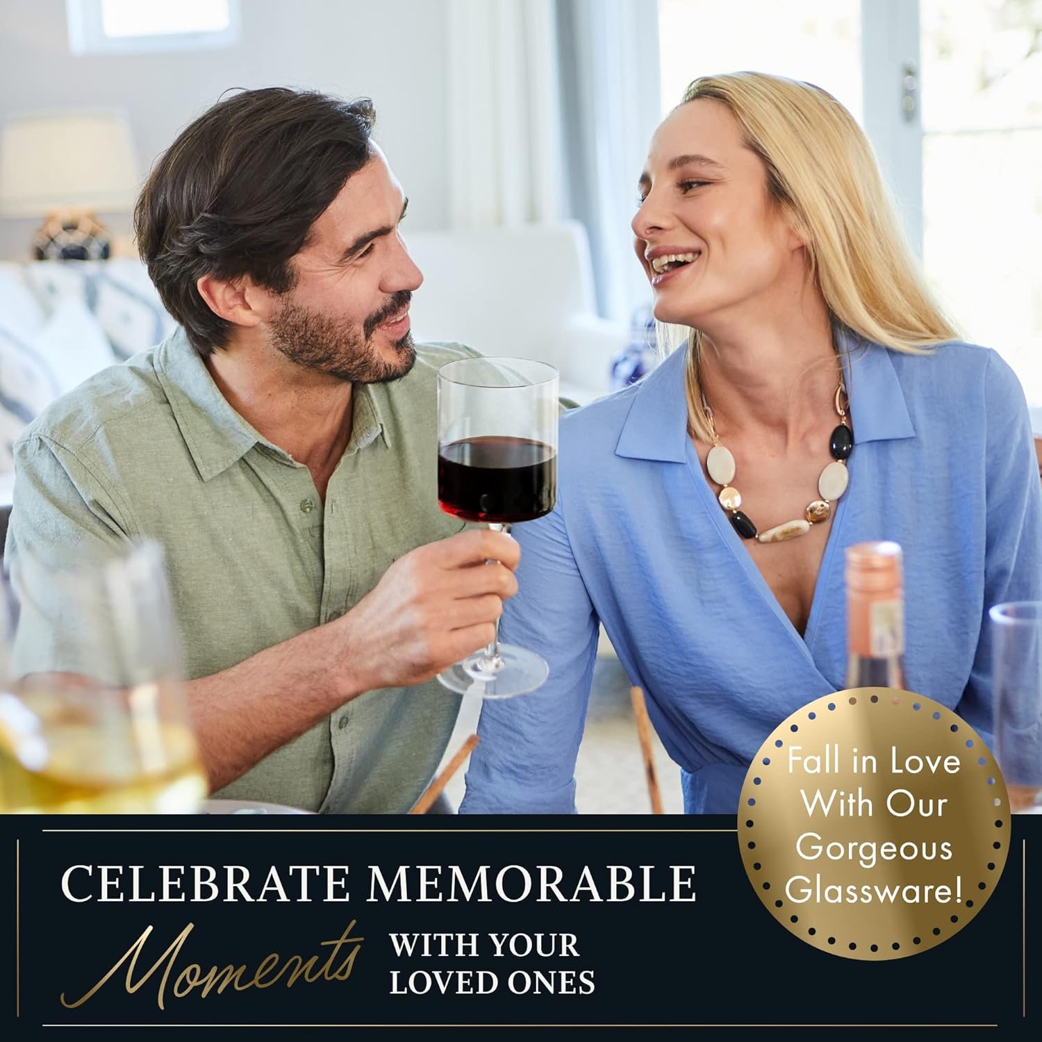 ELIXIR GLASSWARE Wine Glasses Set of 4-17oz - Square, Large Red or White Wine Glasses - Hand Blown Long Stem Crystal Wine Glass Set - Housewarming Gifts - Image 2