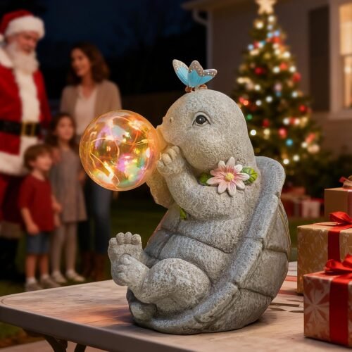 MININOVA Outdoor Garden Decorations Turtle Statues with Solar Light Resin Waterproof Figurines for Outside Yard Patio Mon Birthday Thanksgiving Day