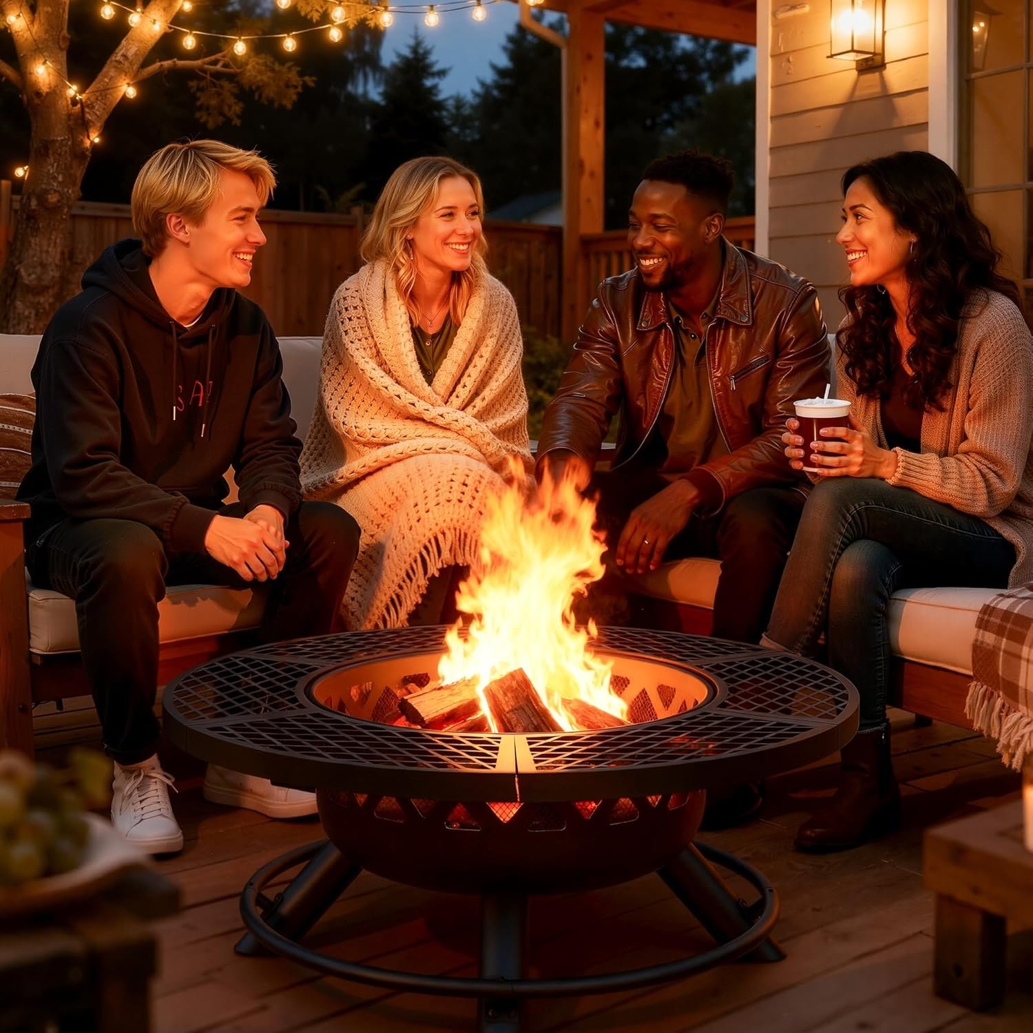 BALI OUTDOORS Fire Pit with Poker, 40 inch Outdoor Fire Pit Patio, Wood Burning Firepits for Outside with Grill - Image 8