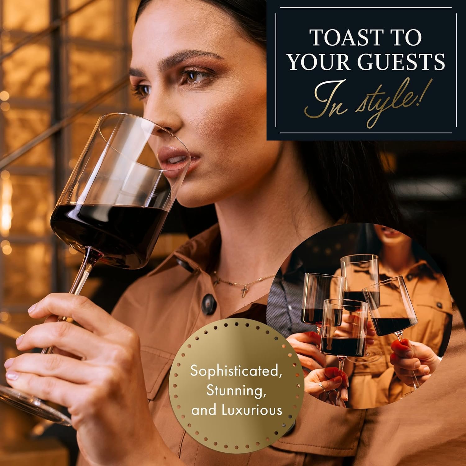 ELIXIR GLASSWARE Wine Glasses Set of 4-17oz - Square, Large Red or White Wine Glasses - Hand Blown Long Stem Crystal Wine Glass Set - Housewarming Gifts - Image 7