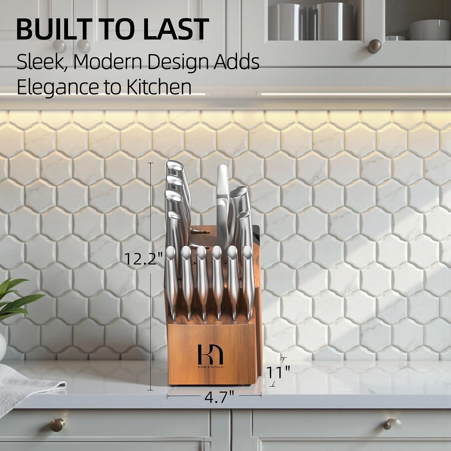 Kitchen Knife Set 14 Piece Premium Japanese High Carbon Stainless Steel Knife Block Sets with Built-in Sharpener, Razor Sharp Knives Set for Kitchen, Quality Acacia Wood Block Knife Set - Image 7