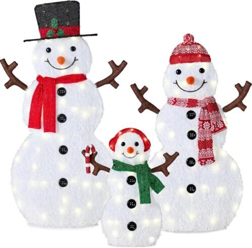 Best Choice Products 4ft 3-Piece 2D Lighted Christmas Snowman Family Set, Large Outdoor Yard Decor Holiday Decoration w/ 135 Twinkling LED Lights