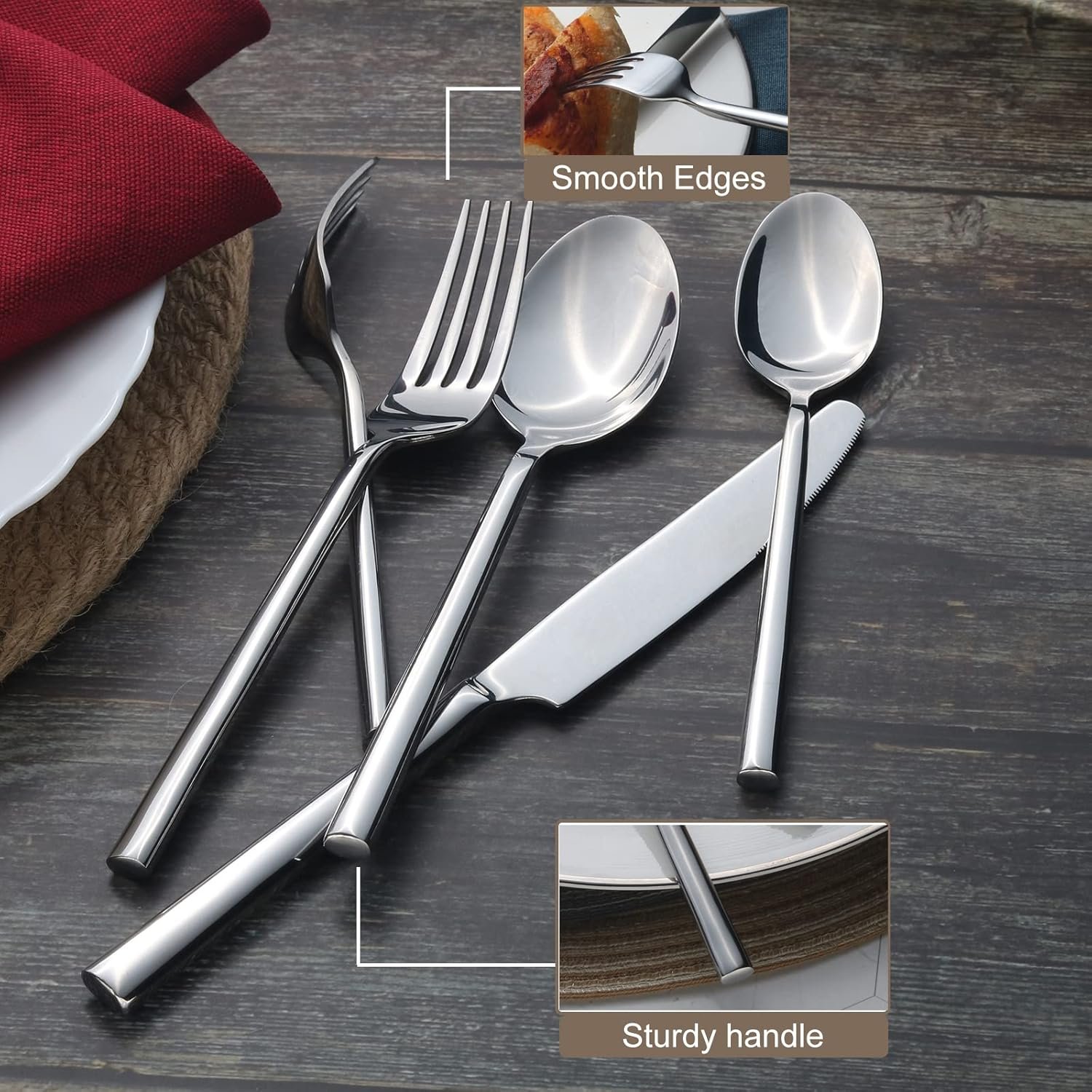 Alata Potter 20-Piece Forged Silverware Set Stainless Steel Flatware Set Cutlery Set,Service for 4,Mirror Finish,Dishwasher Safe - Image 3