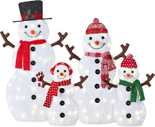 Best Choice Products 4ft 4-Piece 2D Lighted Christmas Snowman Family Set, Large Outdoor Yard Decor Holiday Decoration w/ 160 Twinkling LED Lights
