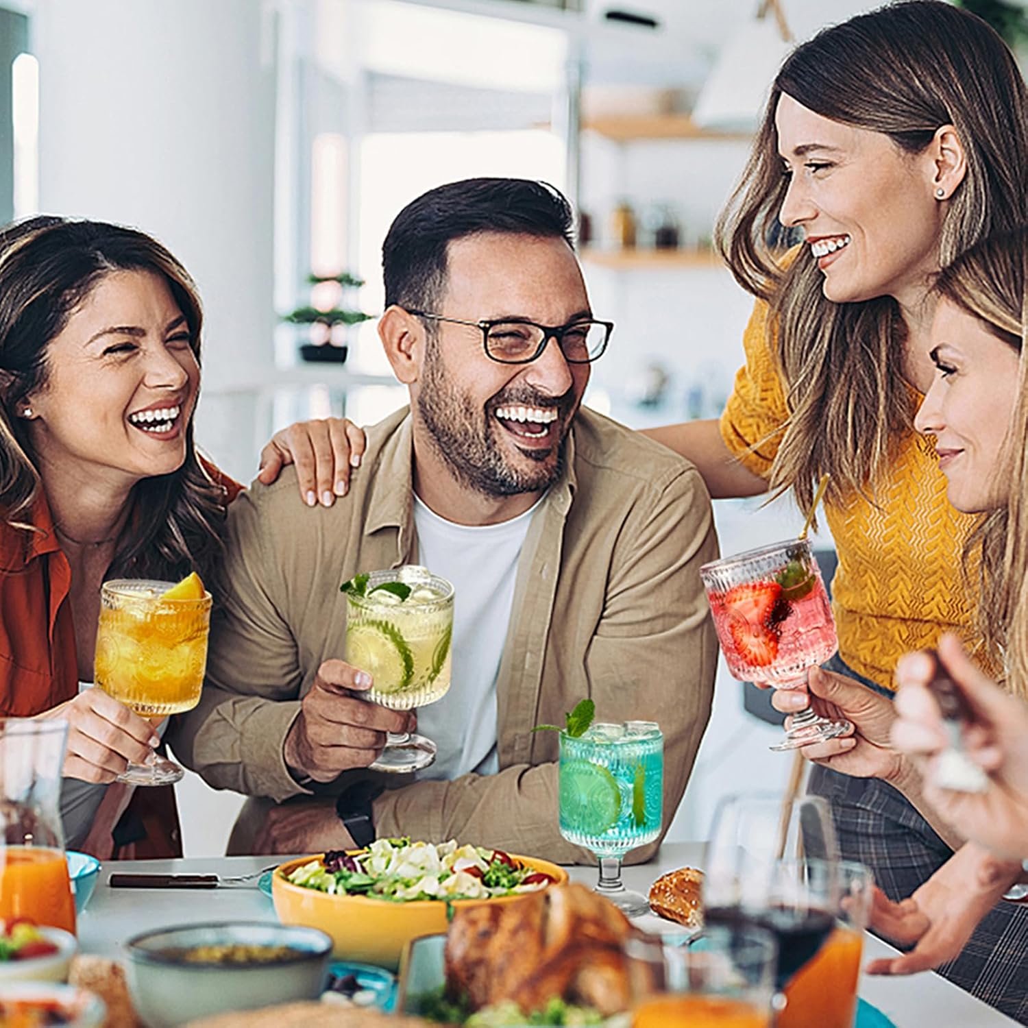 6 Packs Vintage Goblet Glasses, 8 oz Wine Glasses, Embossed Floral Glass Cups Set, Clear Drink Glasses, Drinking Goblets, Bar Tumbler Glassware for Iced Tea, Wine, Beer, Juice, Cocktail, Whiskey - Image 6
